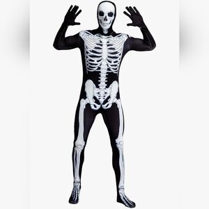 Skeleton Bone Bodysuit Halloween Costume with Skeleton Hood Mask
